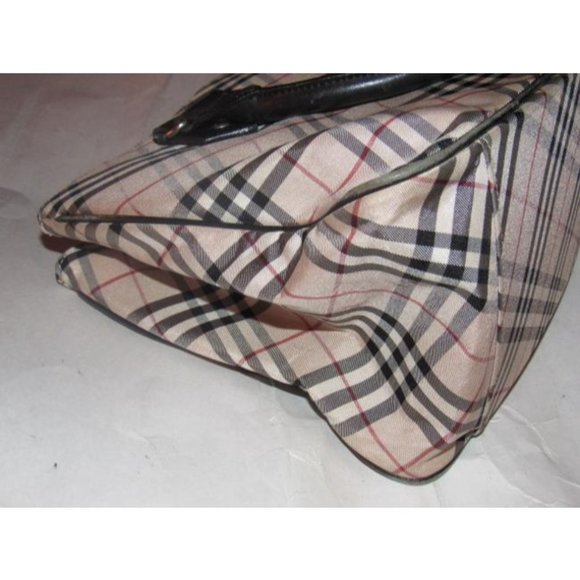 Burberry Vintage  Black Leather Nova Check Plaid Fabric Tote - Picture 4 of 12